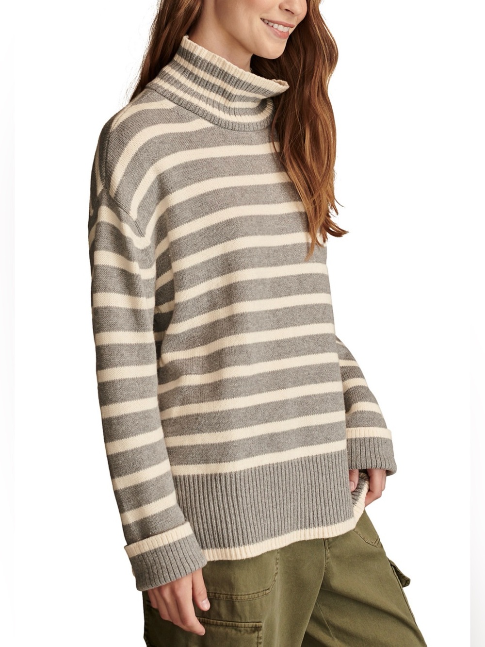 LUCKY BRAND Striped Turtleneck Sweater in Gray and Cream - Women's